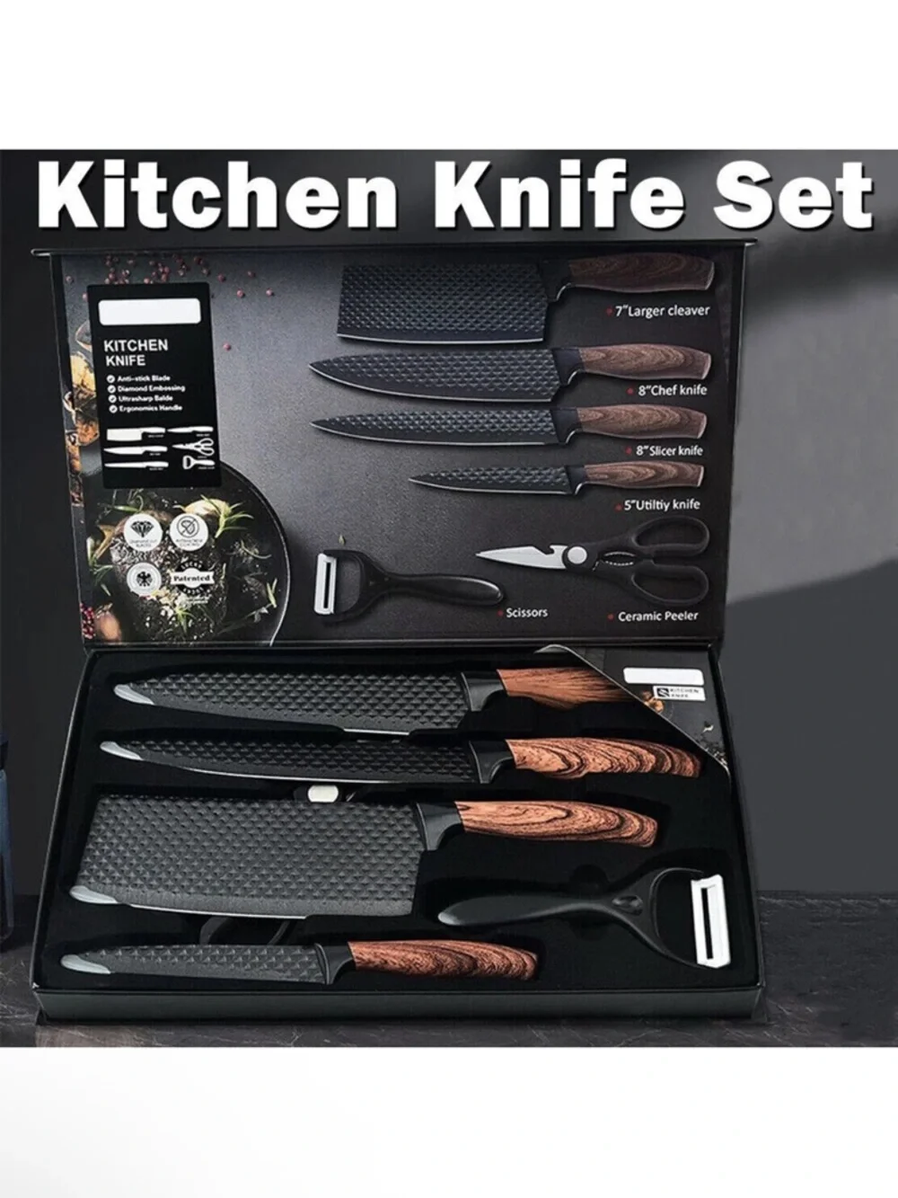 Chef Knife Set DFITO 6Pcs Stainless Steel pieces  Non-Stick Coating, Ultra Sharp